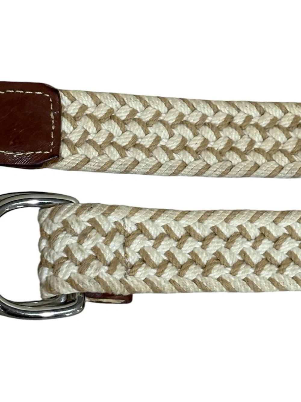 Leather Man Ltd. Braided Belt Mens L Handmade Tan Canvas Leather Preppy